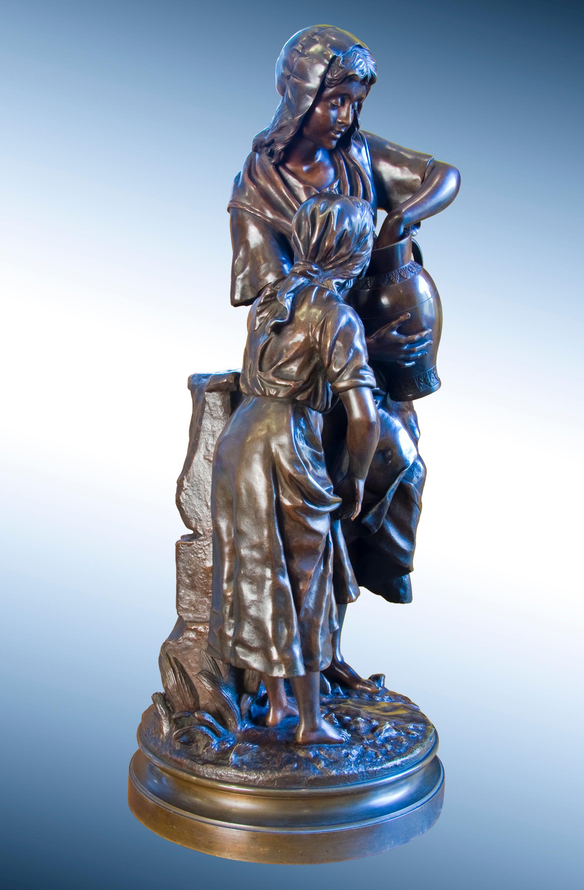 Nice 19th-century cast with rich, brown patina by French sculptor Emile-Joseph-Nestor Carlier. Carlier frequently created large, multi-figural group sculptures. These are dramatic and A LOT OF sculpture.  
