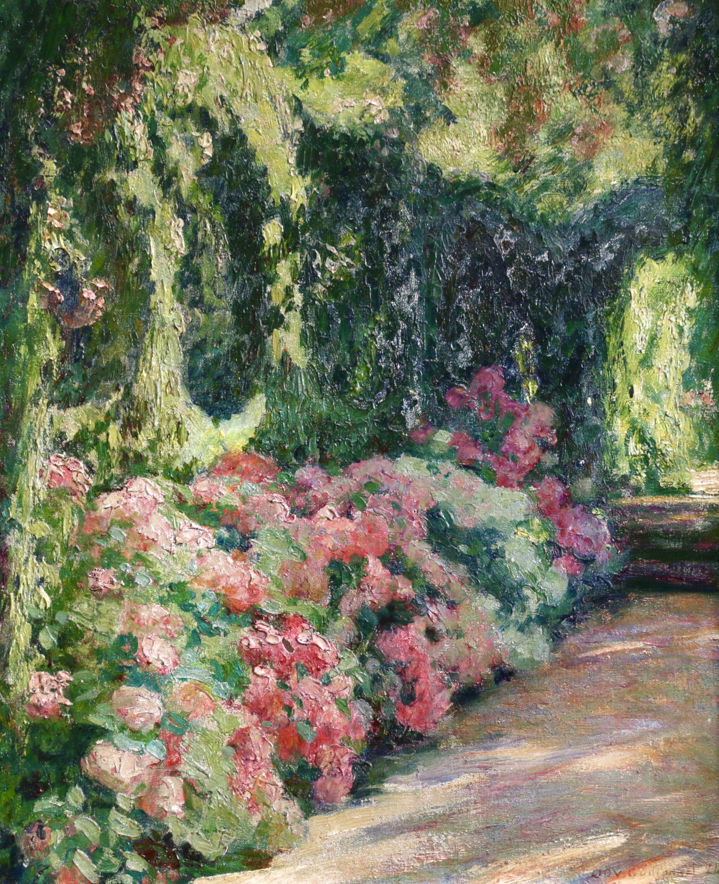Jardin Fleuri - 19th Century Oil, Flowers in Garden Landscape by O Guillonnet - Painting by Octave Guillonnet