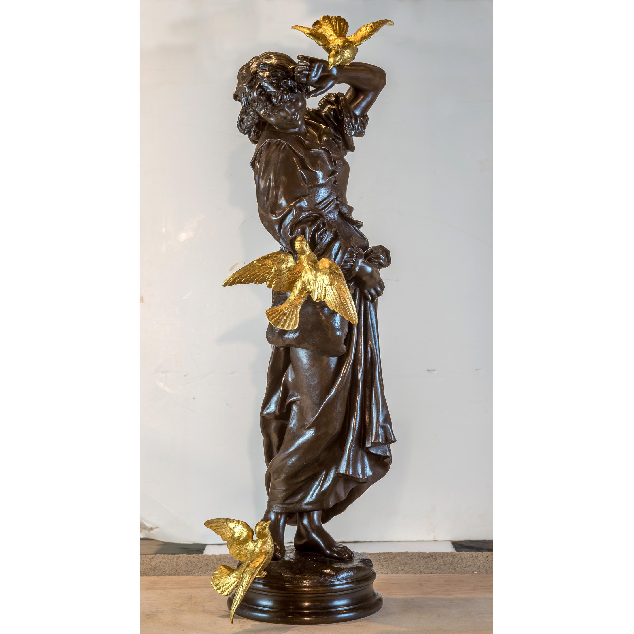Große Skulptur aus patinierter und vergoldeter Bronze von Emile Peynot im Angebot 1