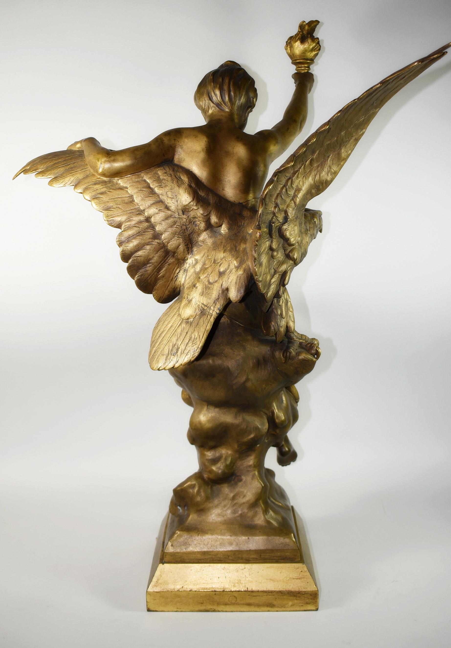 Bronzestatue einer weiblichen Statue mit Adler-Skulptur Emile Picault im Zustand „Gut“ im Angebot in Toledo, OH