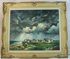 Paysage de village de bord de mer impressionniste français "Gathering Storm" (tempête)