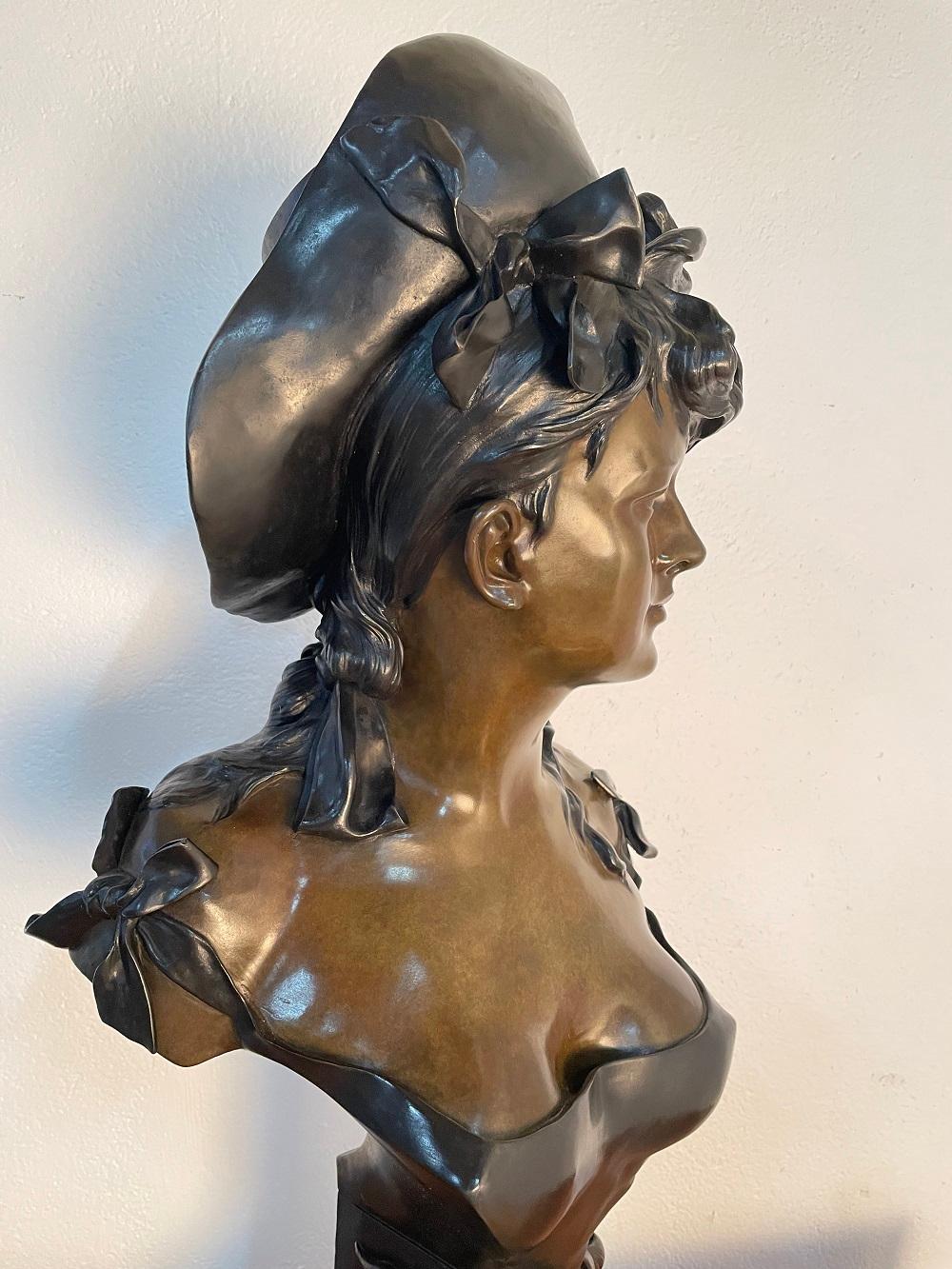 Art Nouveau Emile Pinedo Bronze Bust Sculpture of a Woman For Sale