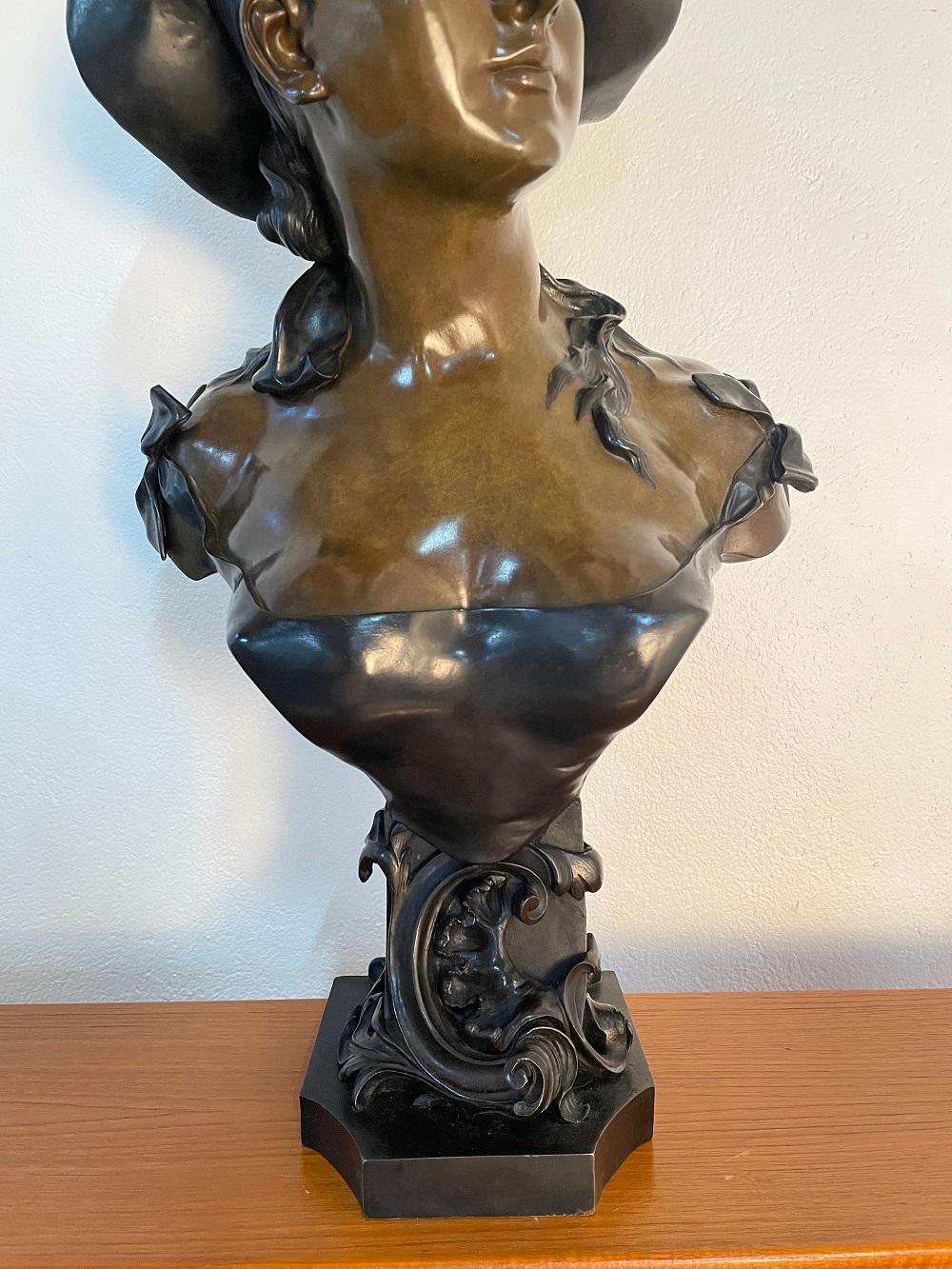 French Emile Pinedo Bronze Bust Sculpture of a Woman For Sale