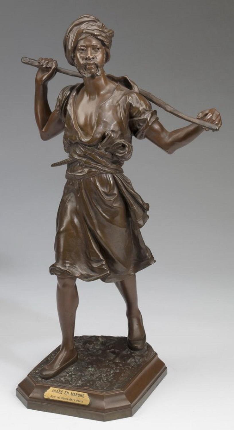 Émile Pinedo Figurative Sculpture - Figure of an Arab Man Walking Bronze