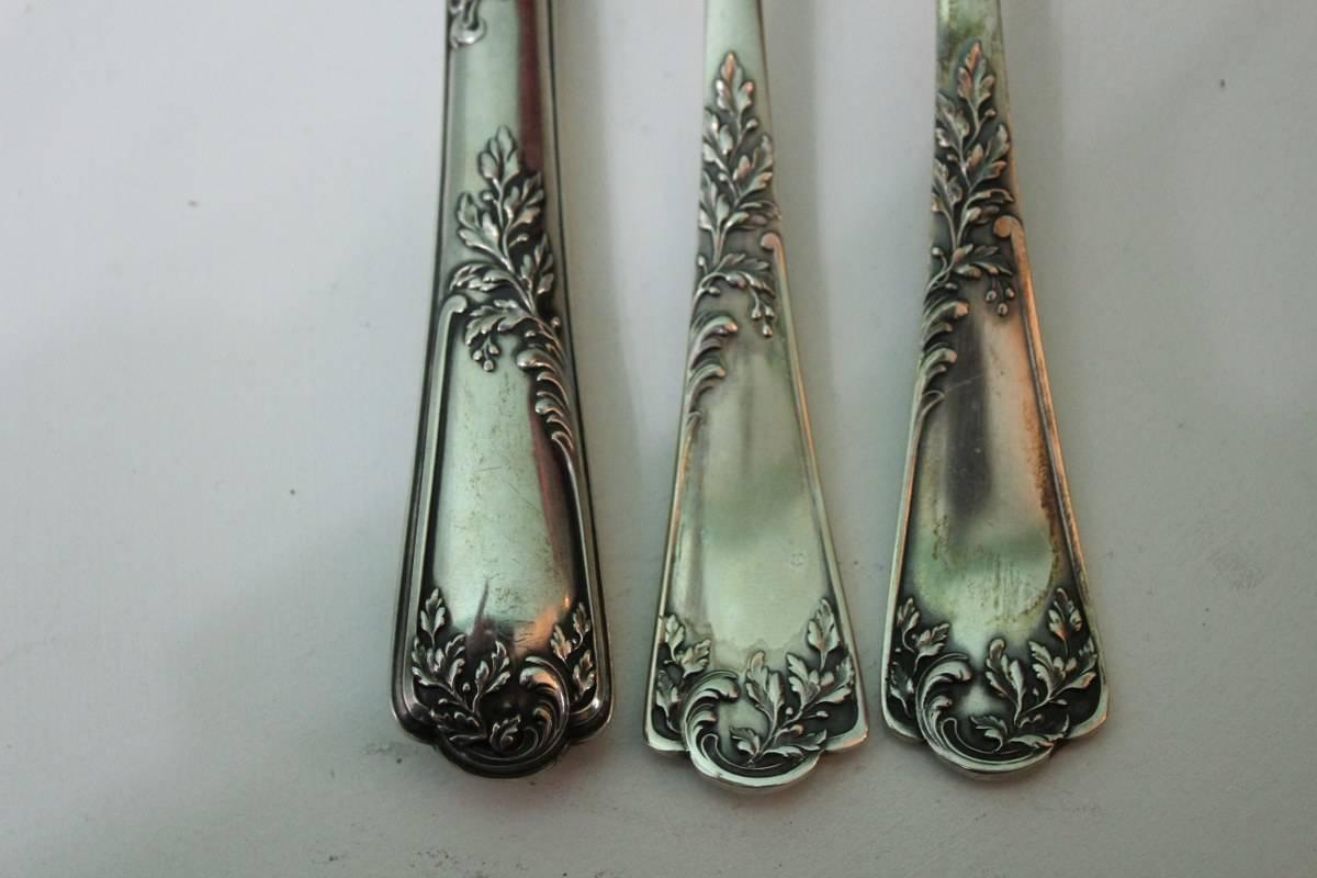 Emile Puiforcat 19th Century Engraved Silver Rococo French Flatware Set, 1870s For Sale 7