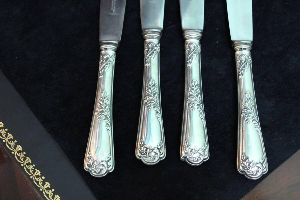 Emile Puiforcat 19th Century Engraved Silver Rococo French Flatware Set, 1870s For Sale 11