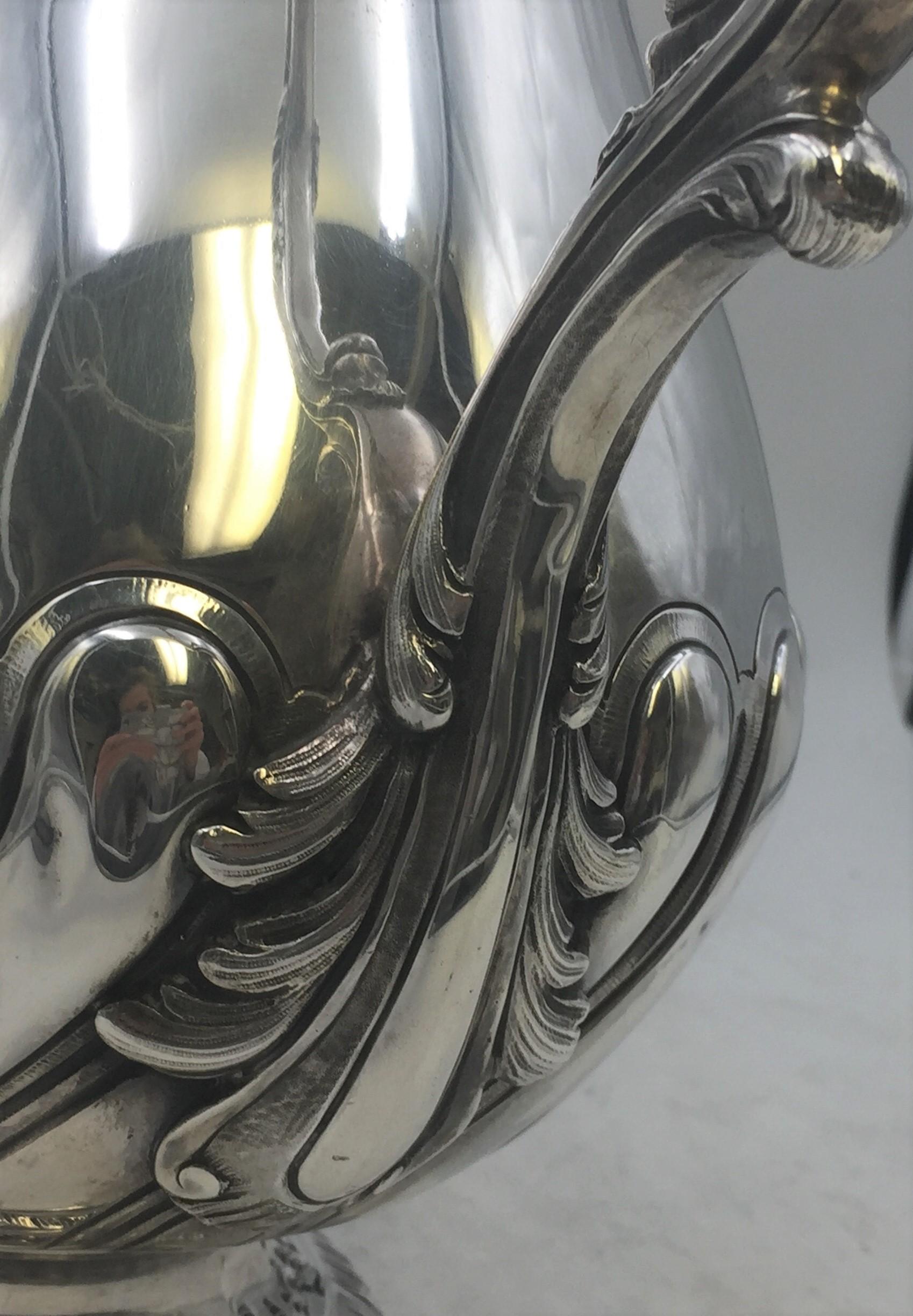 19th Century Emile Puiforcat French Sterling Silver Ewer Pitcher with Raised Decoration For Sale