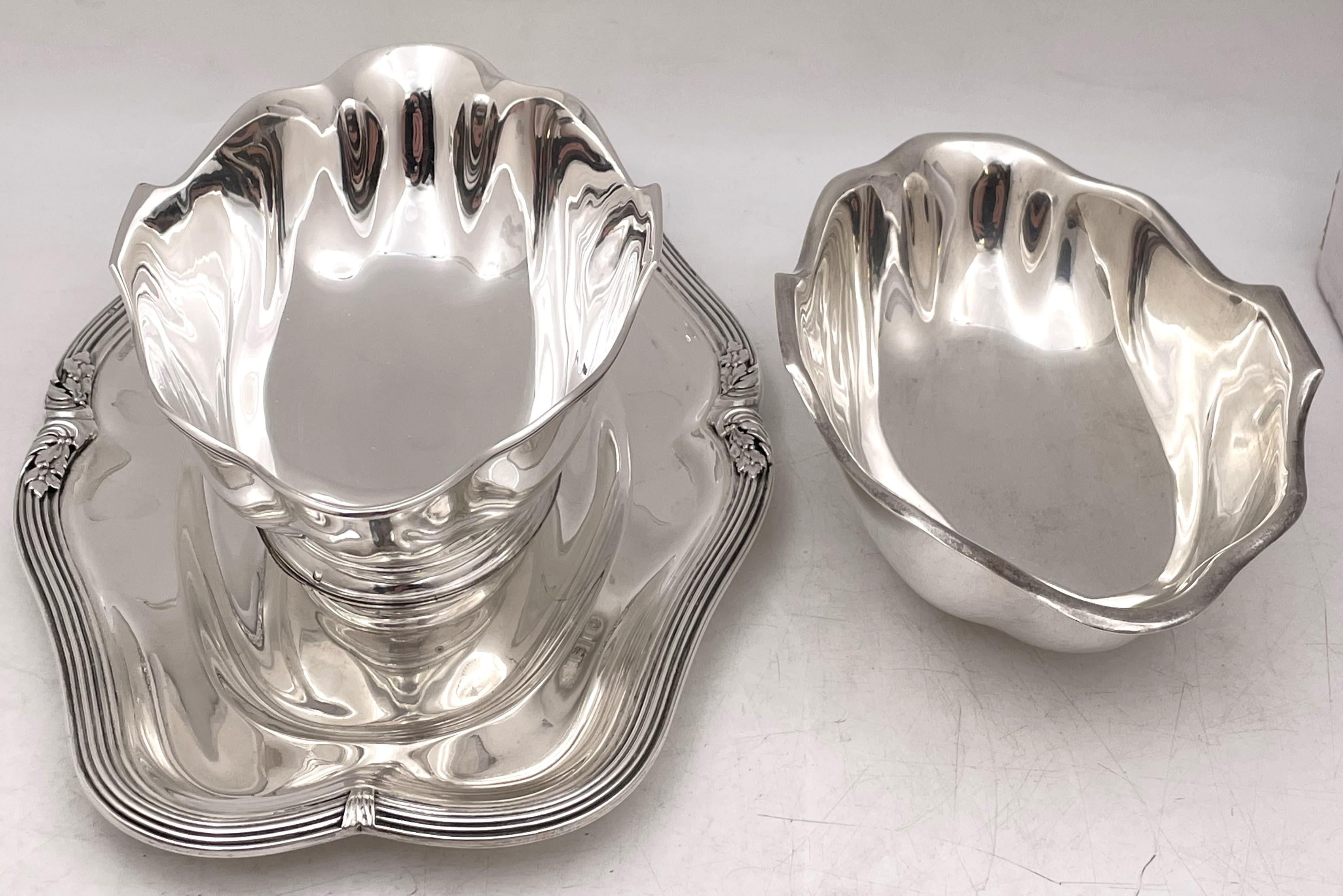 Emile Puiforcat French Sterling Silver Gravy Sauce Boat & Underplate in Art Deco For Sale 1
