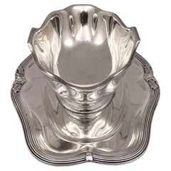 Saucière à sauce et sous-assiette française en argent sterling Art déco, Emile Puiforcat