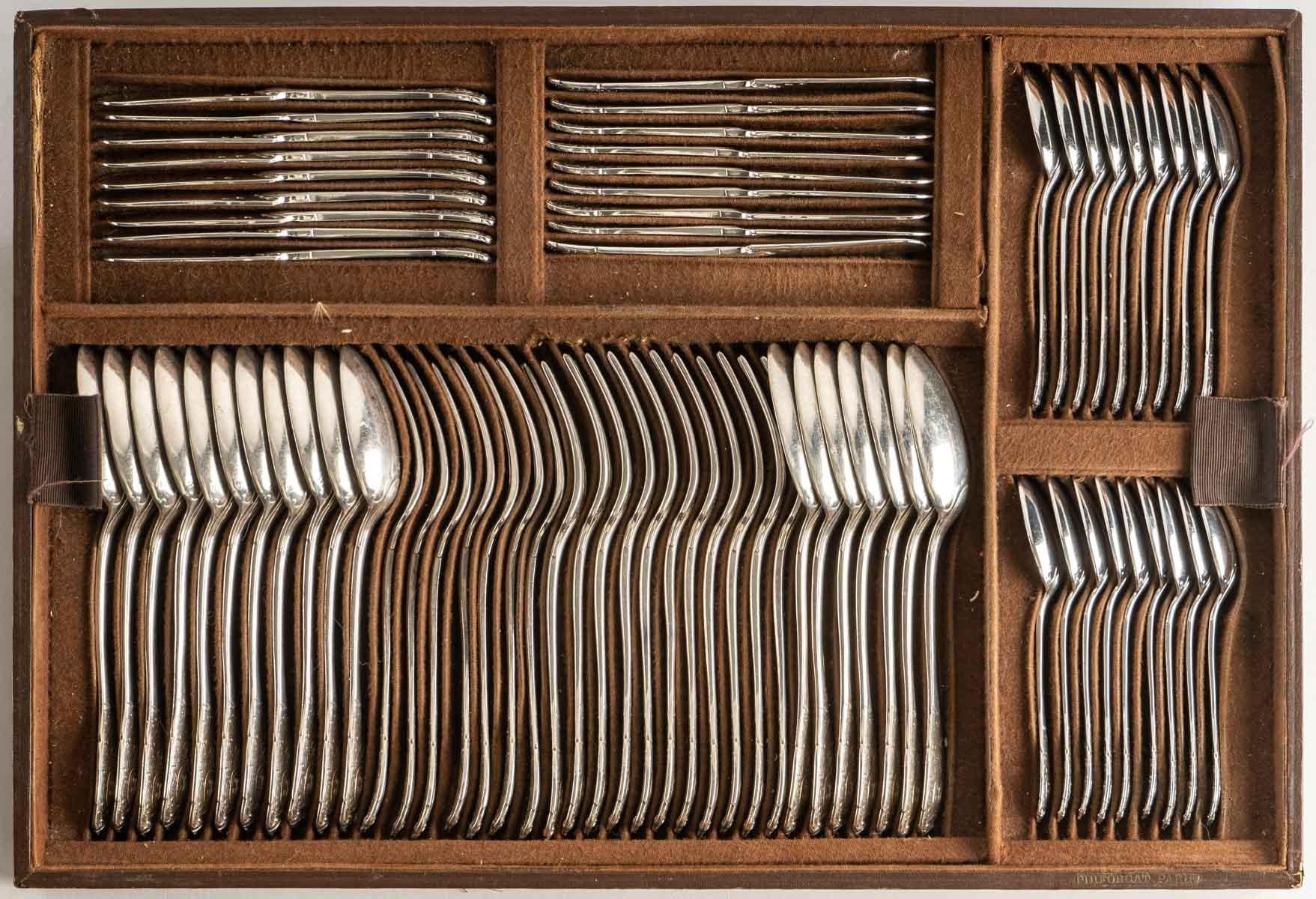 Louis XIV Emile Puiforcat Paris Elysée Cutlery Set Sterling Pure Silver, 293 Pieces