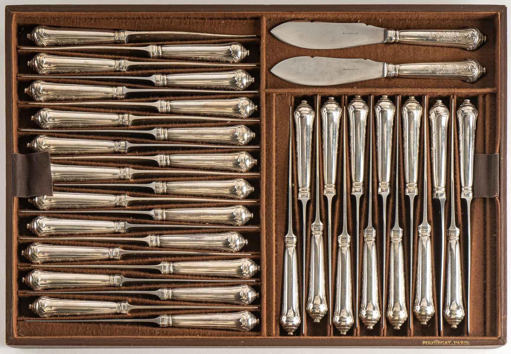 Danish Emile Puiforcat Paris Elysée Cutlery Set Sterling Pure Silver, 293 Pieces