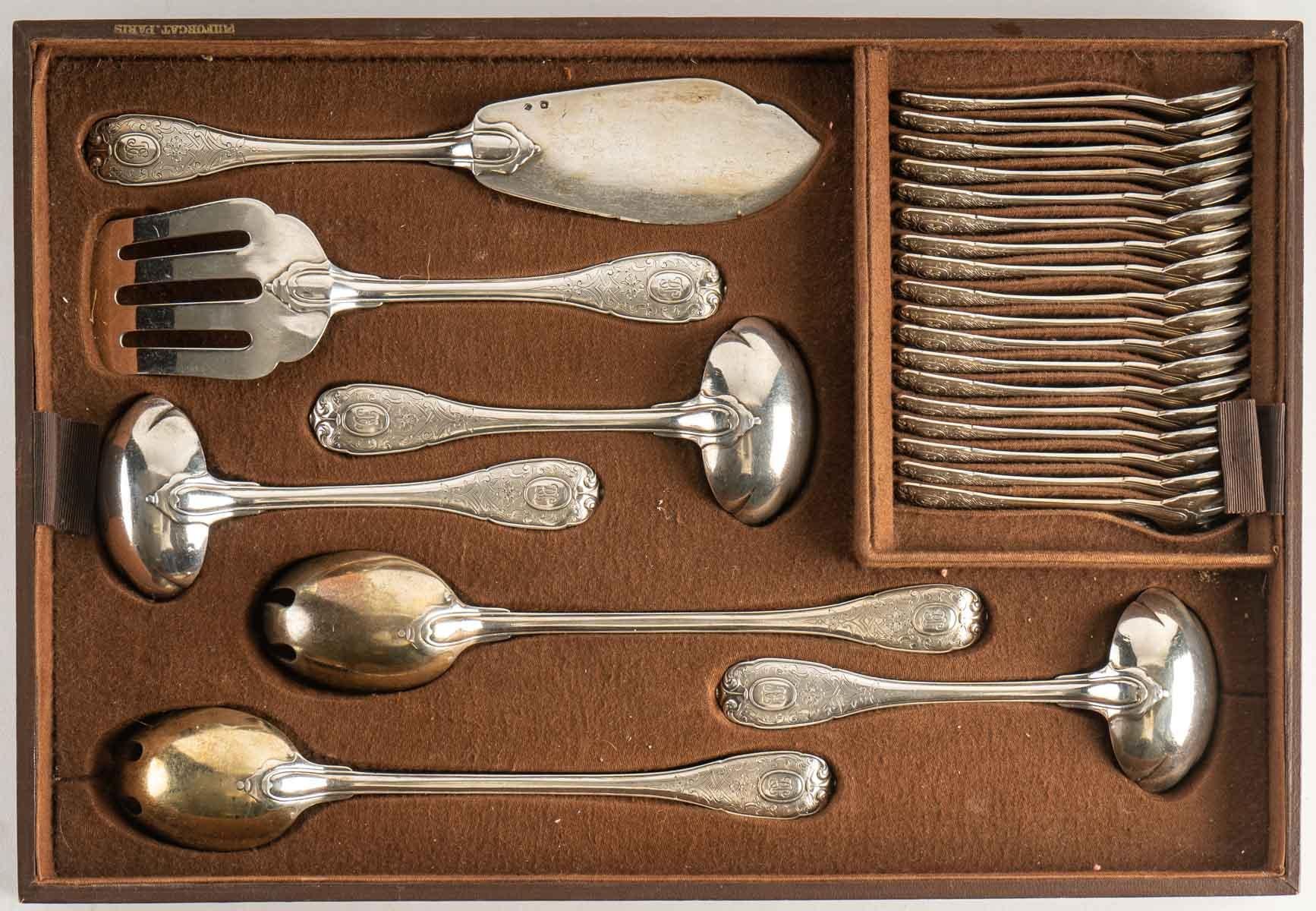 Emile Puiforcat Paris Elysée Cutlery Set Sterling Pure Silver, 293 Pieces 1