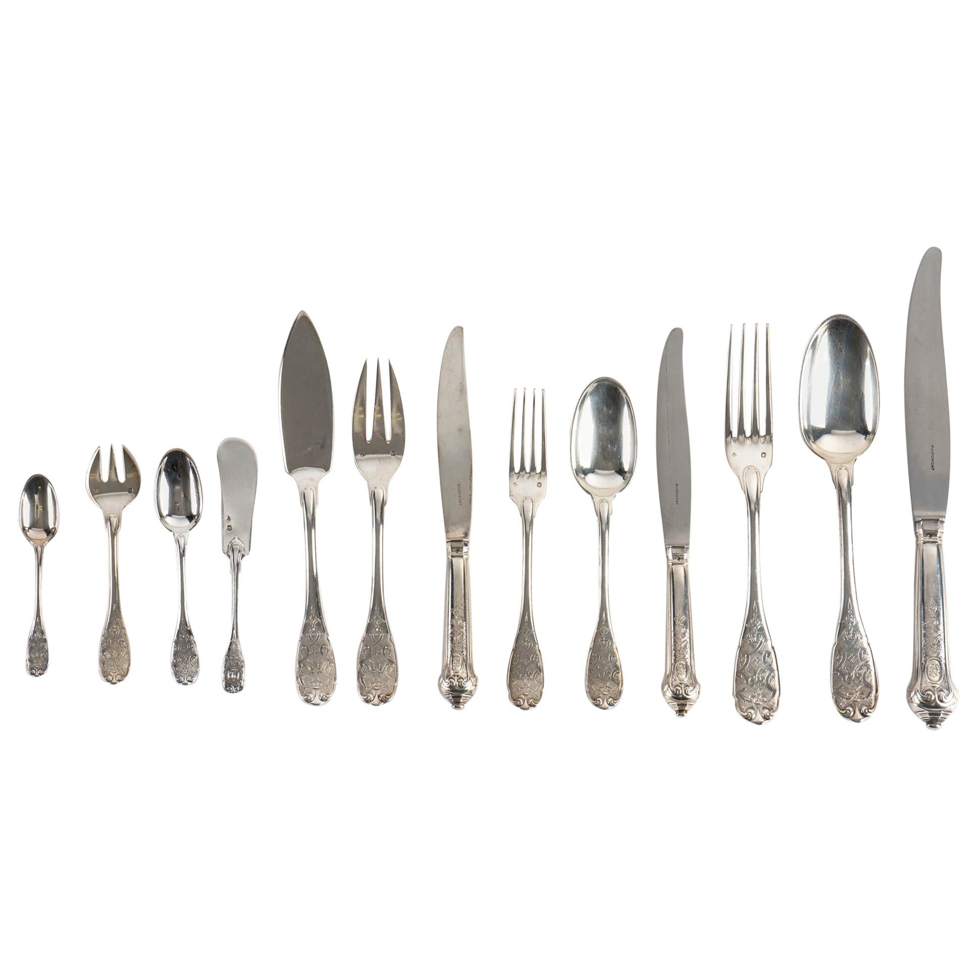 Emile Puiforcat Paris Elysée Cutlery Set Sterling Pure Silver, 293 Pieces