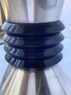 Emile Puiforcat rare "Priam" silver plate vase, with  blue Saint Louis Crystal