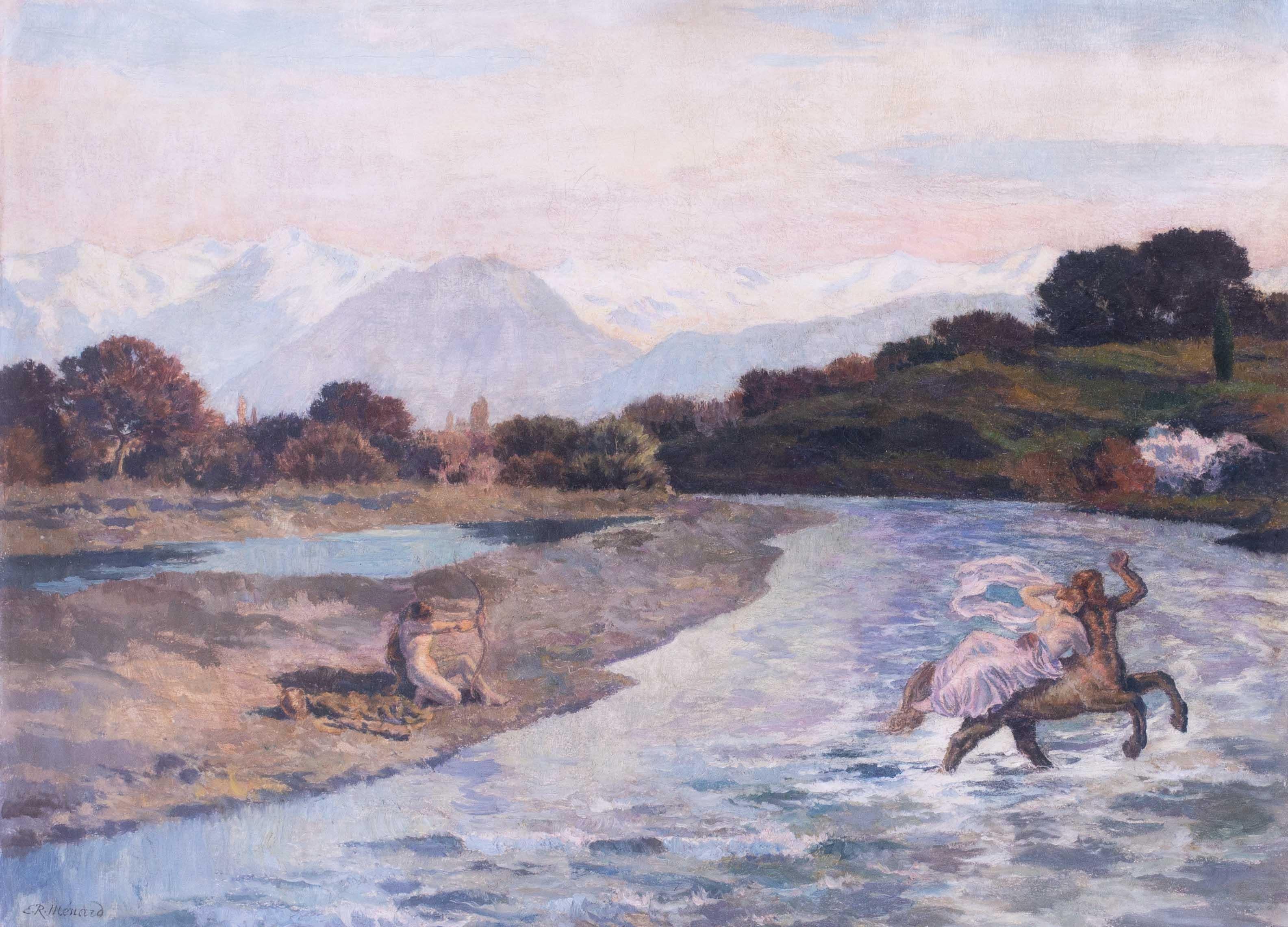 Peinture à l'huile du 19e siècle représentant le sauvetage de Deianara par Emile Menard - Painting de Emile Rene Menard
