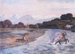 French 19th Century oil painting of The rescue of Deianara by Emile Menard