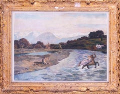 French 19th Century oil painting of The rescue of Deianara by Emile Menard