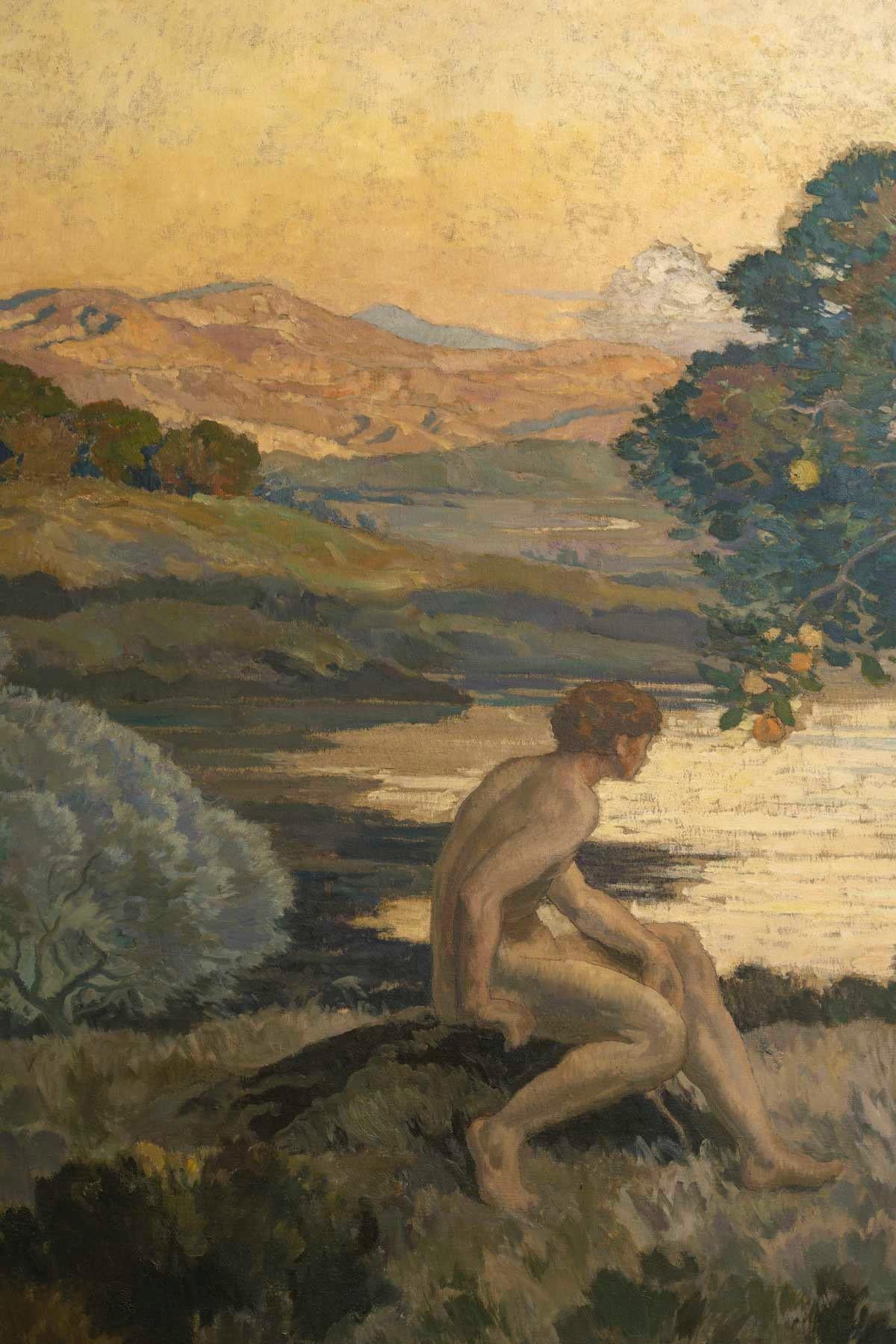 Estetismo Émile René MENARD (1862-1930)  Adams et Eve, olio monumentale su tela, 1923 in vendita