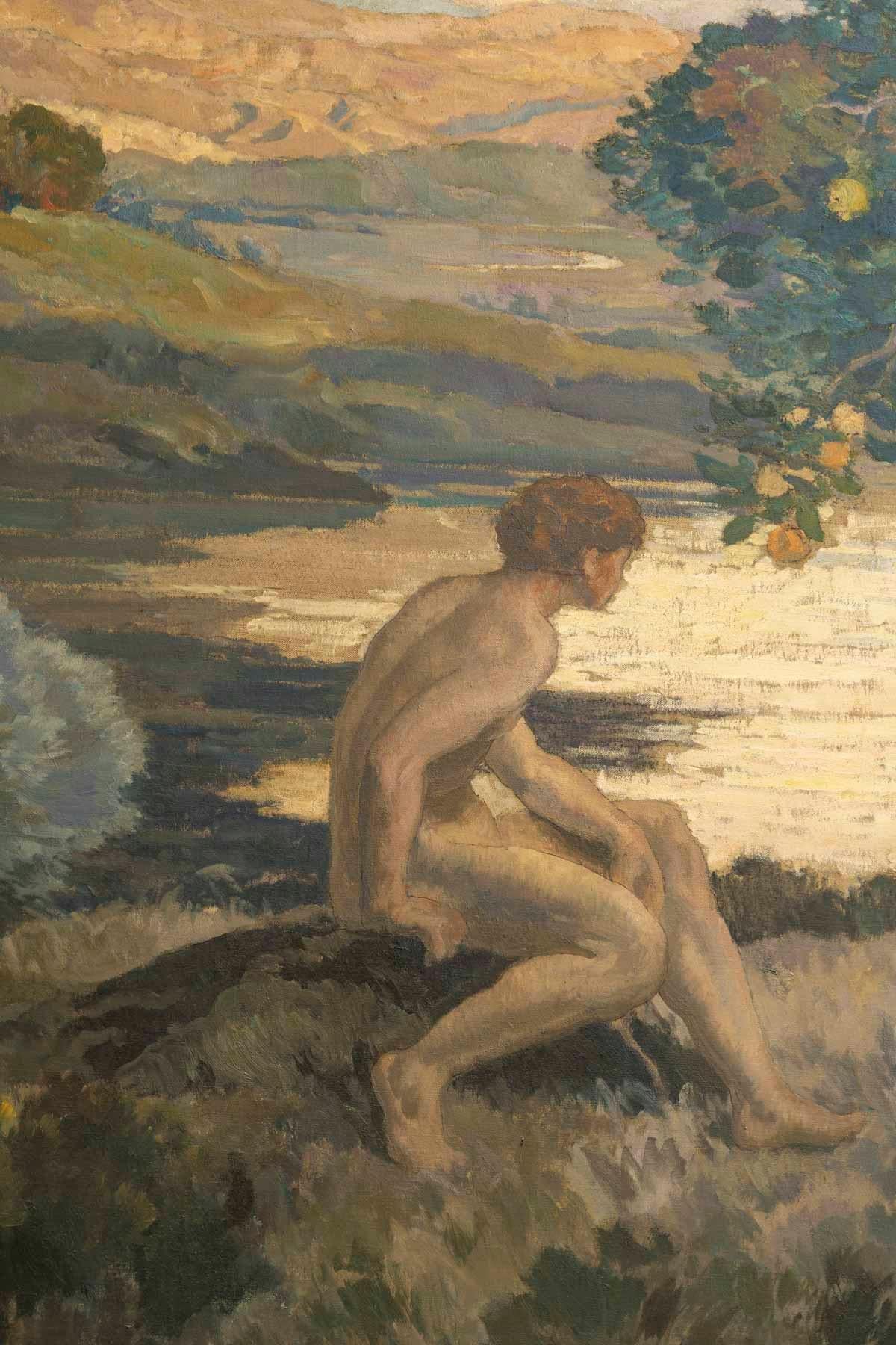 Francese Émile René MENARD (1862-1930)  Adams et Eve, olio monumentale su tela, 1923 in vendita