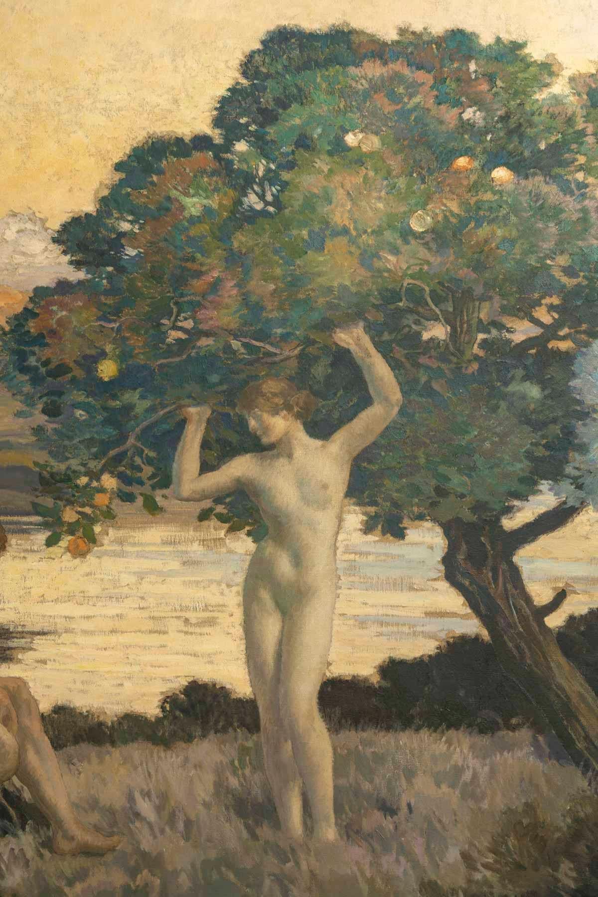 Dipinto a mano Émile René MENARD (1862-1930)  Adams et Eve, olio monumentale su tela, 1923 in vendita