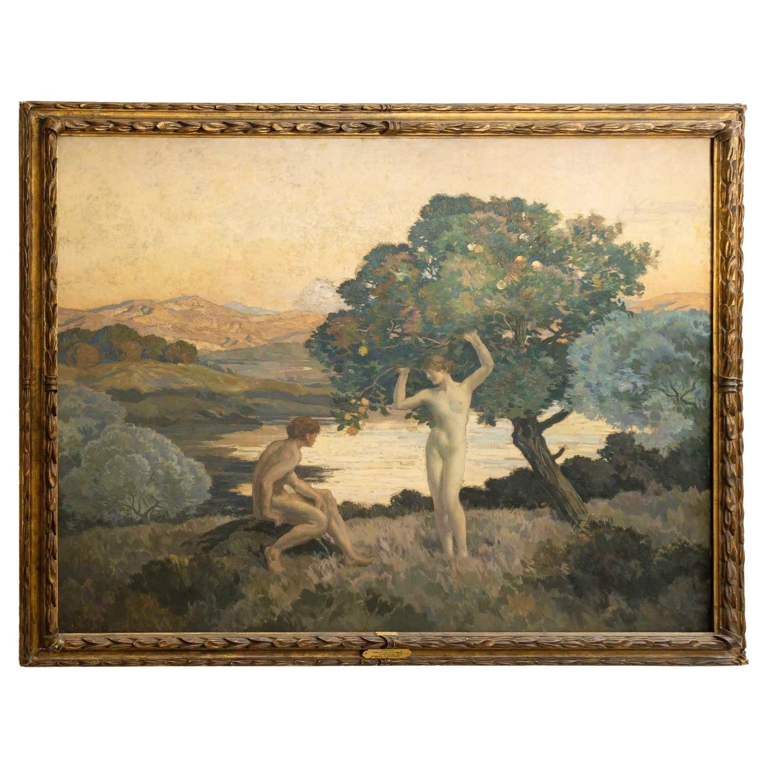 Émile René MENARD (1862-1930)  Adams et Eve, olio monumentale su tela, 1923