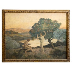 Émile René MENARD (1862-1930)  Adán y Eva, Óleo monumental sobre lienzo, 1923