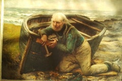 Französische Kunst.  "Der letzte Radoub" am Strand der Normandie, Öl auf Leinwand, signiert