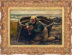 Emile Renouf.  "The Last Radoub" On A Normandy Beach, oil on canvas, signed.