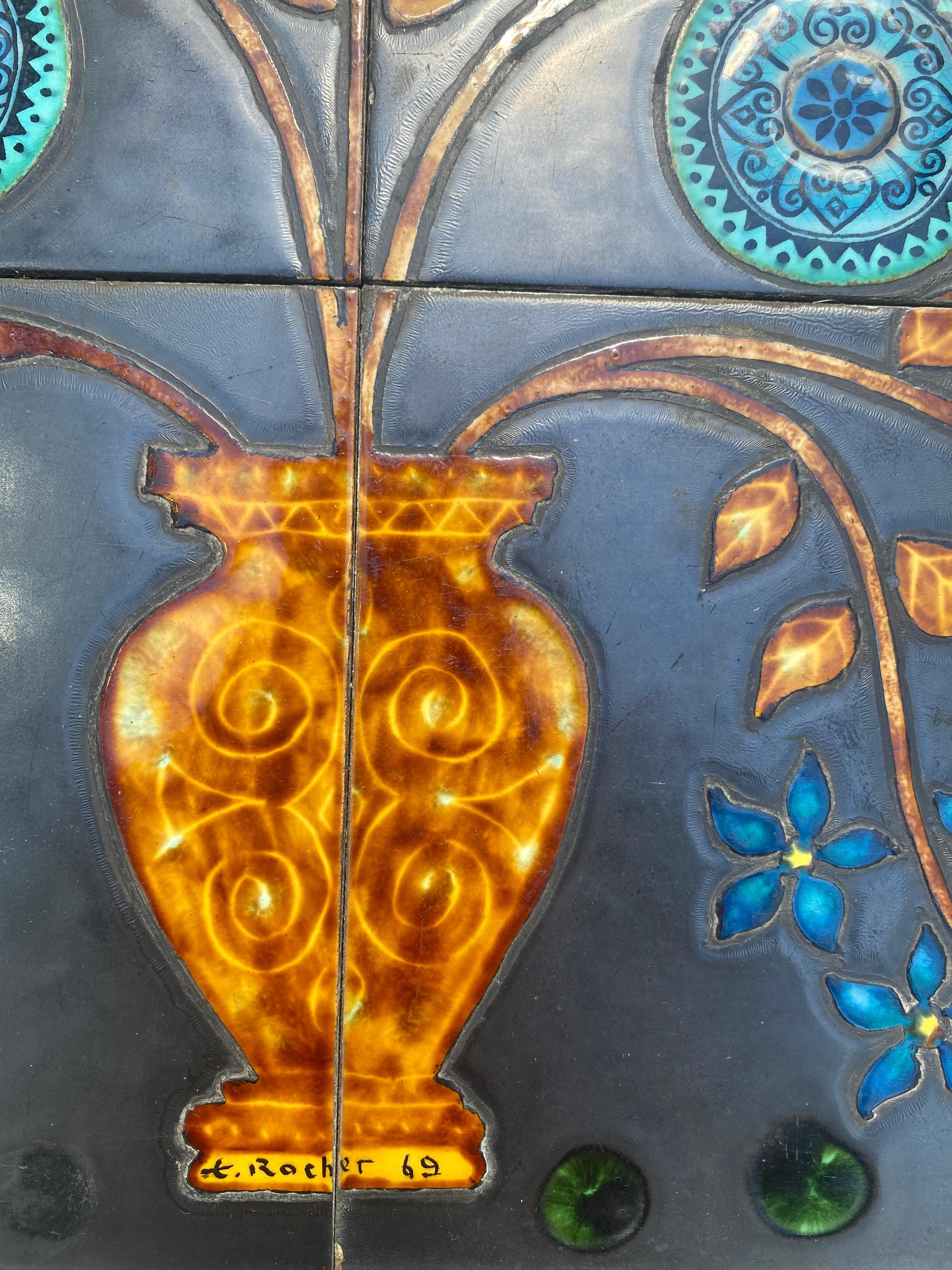 Émile Rocher Table basse en fer forgé et céramique Bon état - En vente à Saint ouen, FR