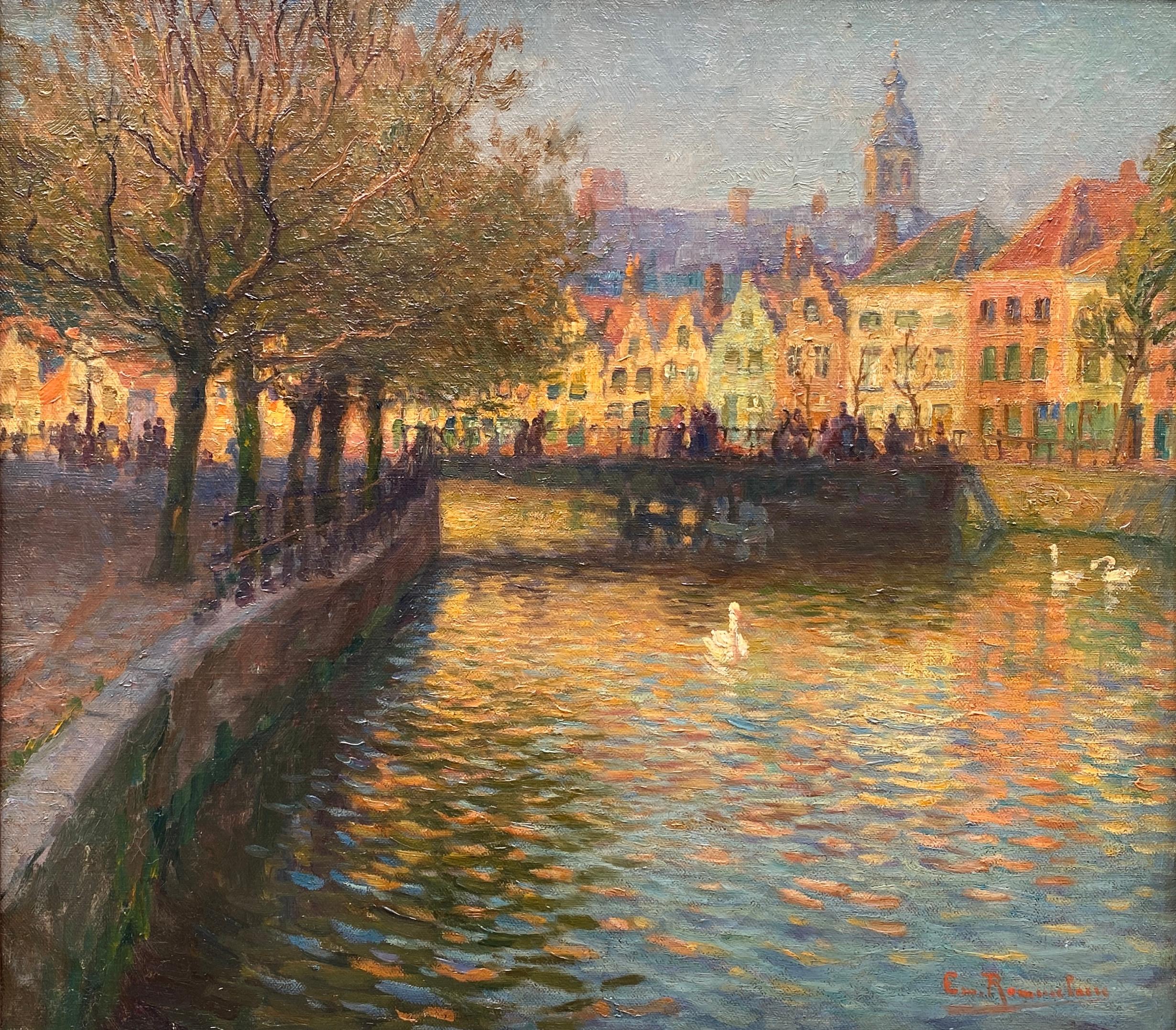 A View Of Bruges, Wooden Bridge, Emile Rommelaere, Bruges 1873 - 1961 Weskapelle 1