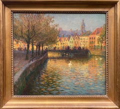 Une vue de Bruges, pont en bois, Emile Rommelaere, Bruges 1873 - 1961 Weskapelle