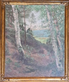The Forest, Large Barbizon School, Oil on Canvas Wooded Landscape