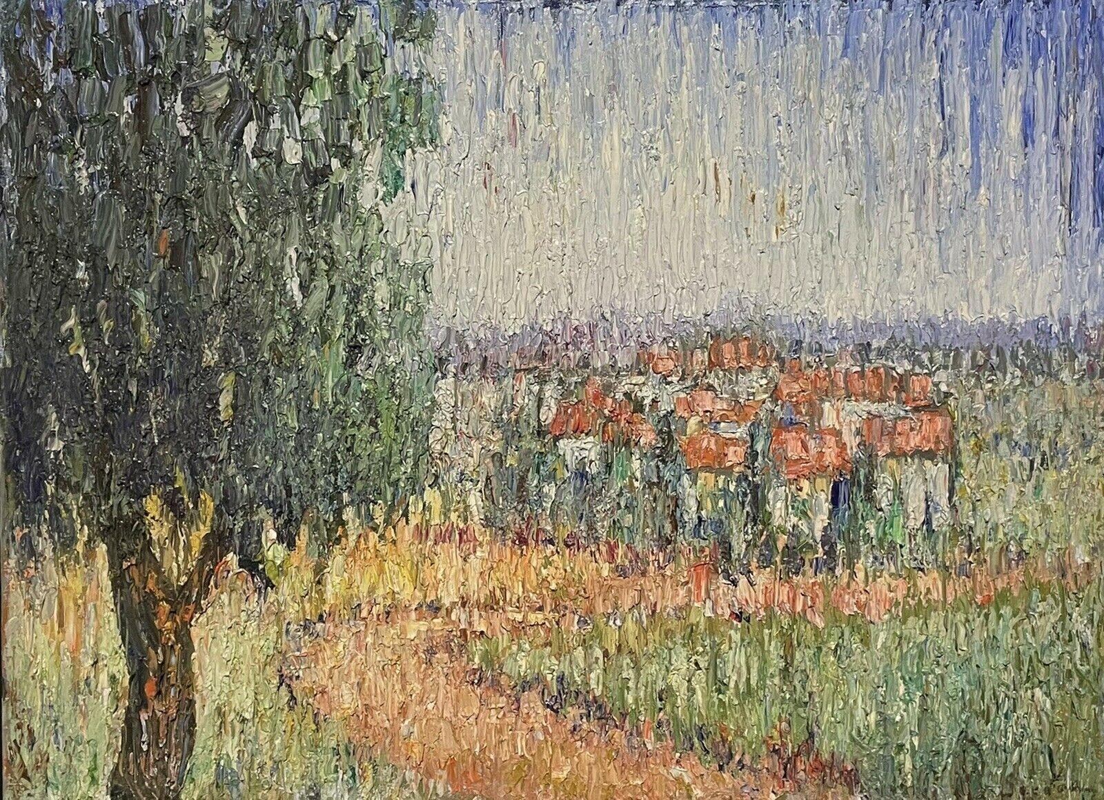 Emile Saadoun Landscape Painting - Very Fine French Post-Impressionist Signed Oil Old Provencal Village Landscape