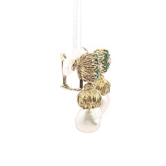 Emile Schaffner 18K YG Drop Earrings with 0.2ct Diamonds 0.2ct Emeralds & Pearls