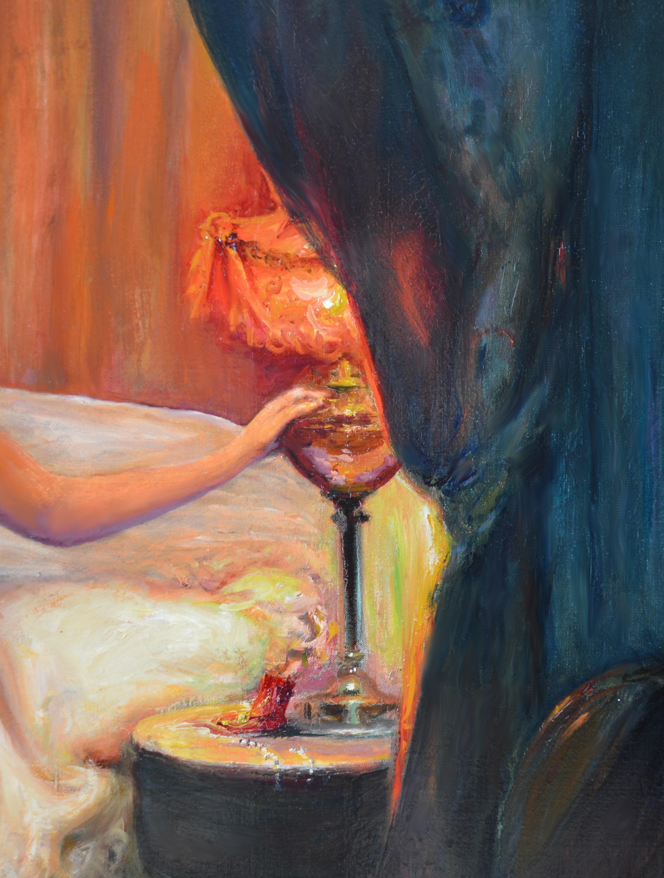 A l'Heure de se Coucher - Impressionist Portrait Oil Painting Nude by Lamplight 1