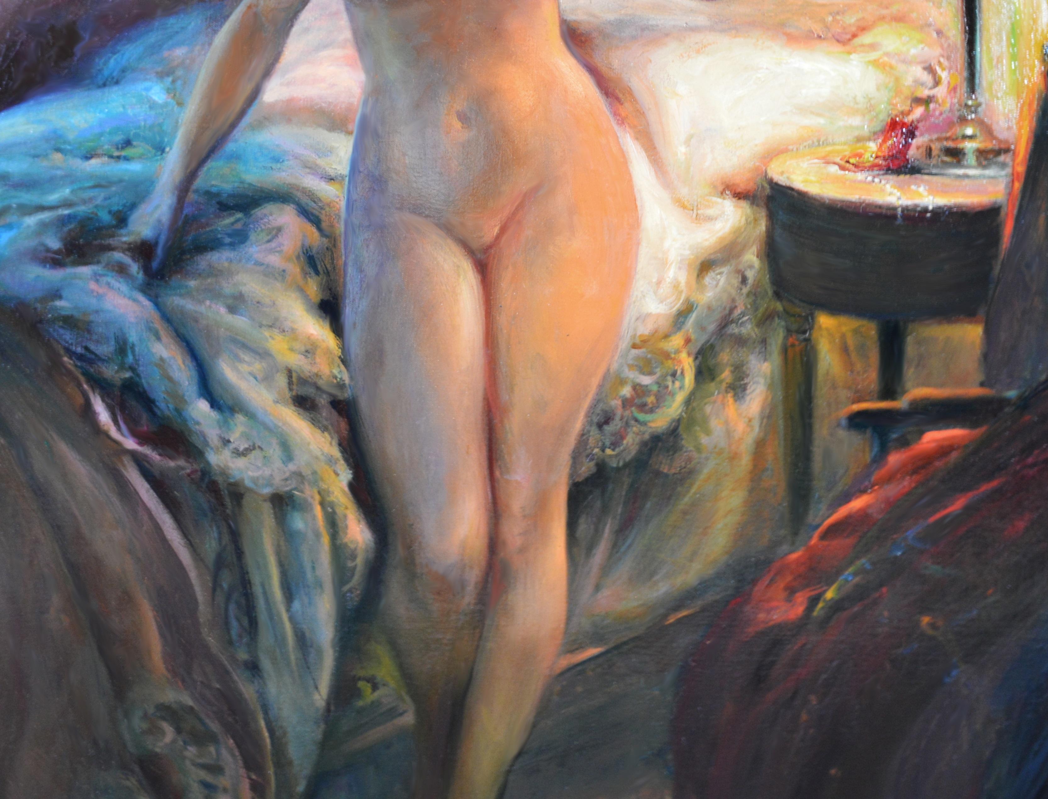 A l'Heure de se Coucher - Impressionist Portrait Oil Painting Nude by Lamplight 2