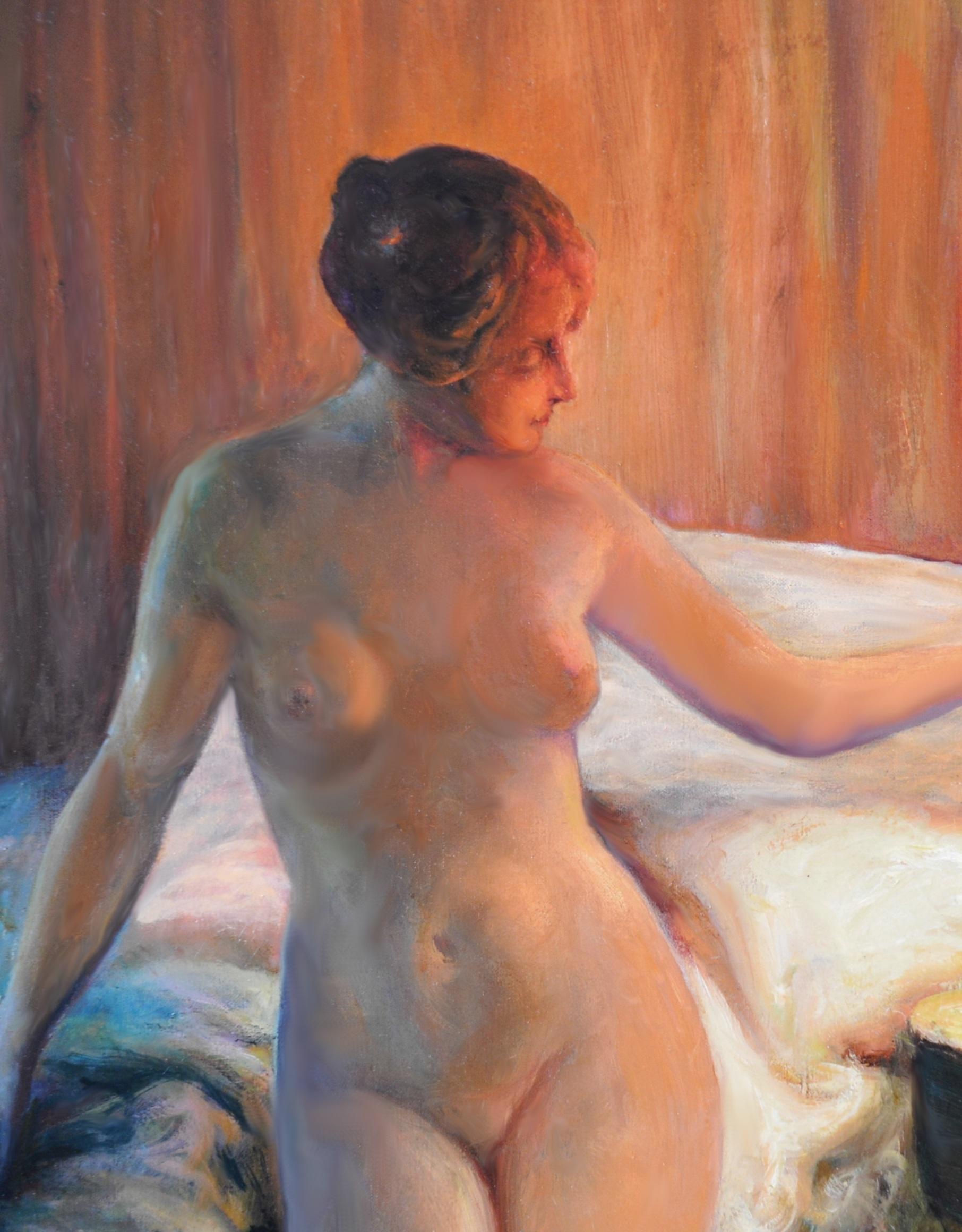 A l'Heure de se Coucher - Impressionist Portrait Oil Painting Nude by Lamplight 3
