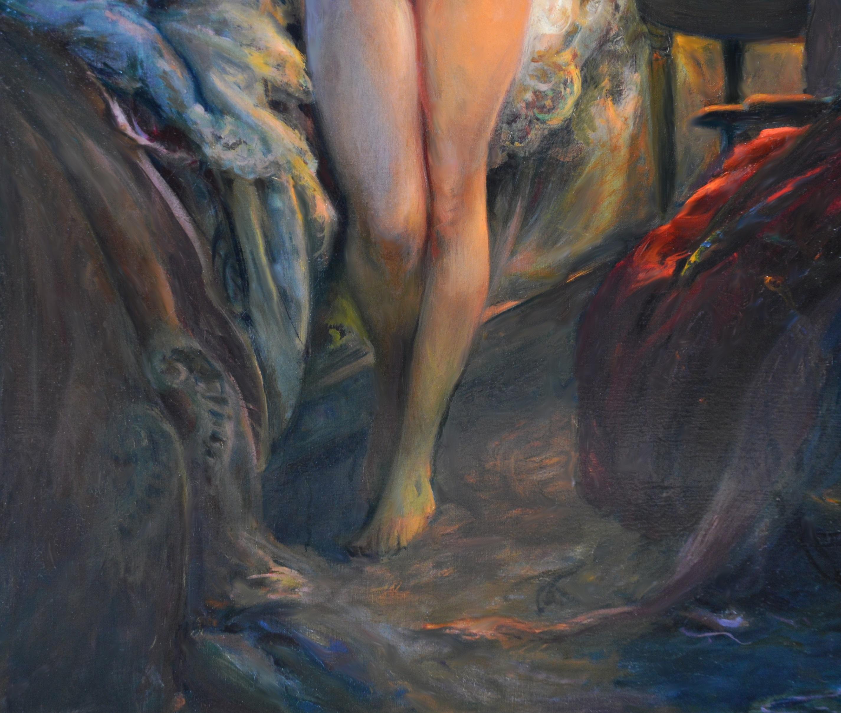 A l'Heure de se Coucher - Impressionist Portrait Oil Painting Nude by Lamplight 4