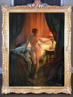 A l'Heure de se Coucher - Impressionist Portrait Oil Painting Nude by Lamplight