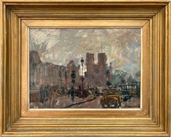 Retro "Notre Dame Place du Parvis" Parisian Street Scene with Notre Dame Oil Painting