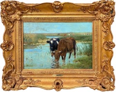 19th century painting - Cows in a landscape - Countryside Cow Barbizon