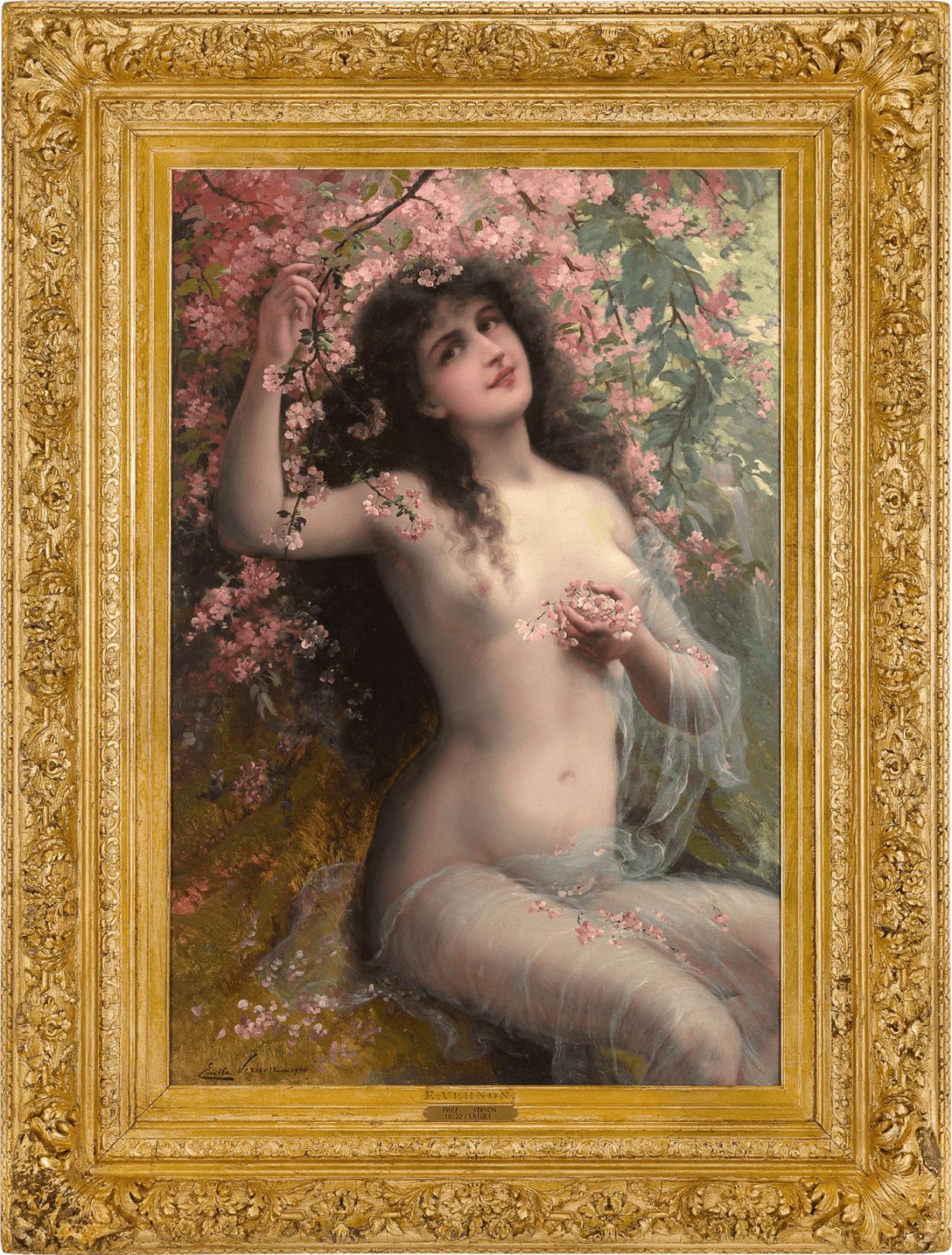 Among the Blossoms - Painting by Emile Vernon