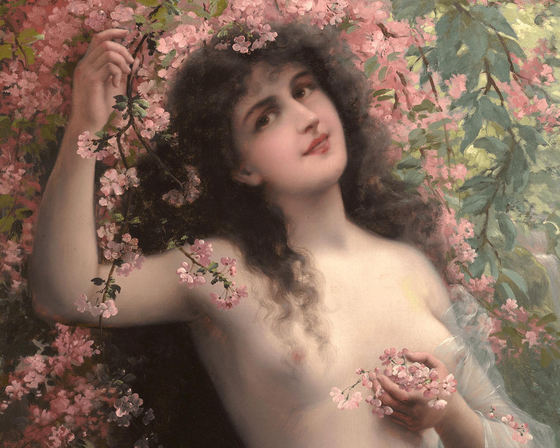 Among the Blossoms - Academic Painting by Emile Vernon