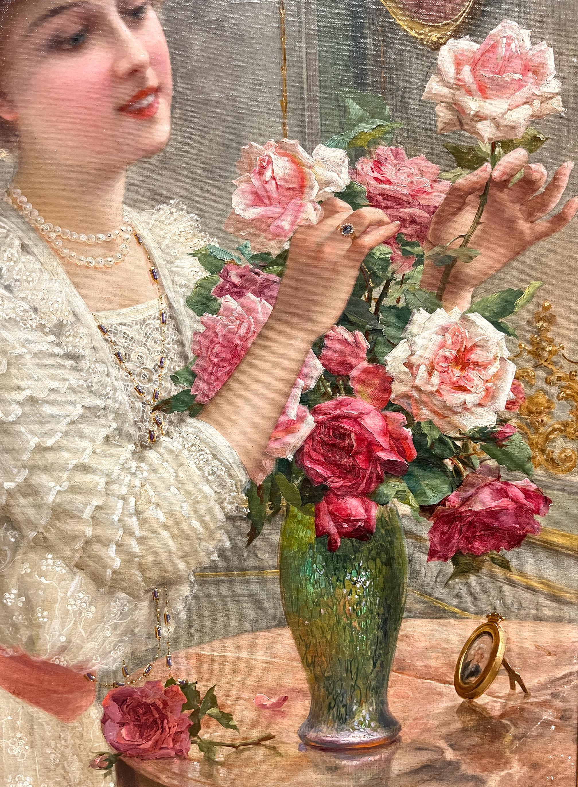 Emile Vernon  (francés, 1872-1919) Rosas rosas  Pintura al óleo Belle Epoque . en venta 2