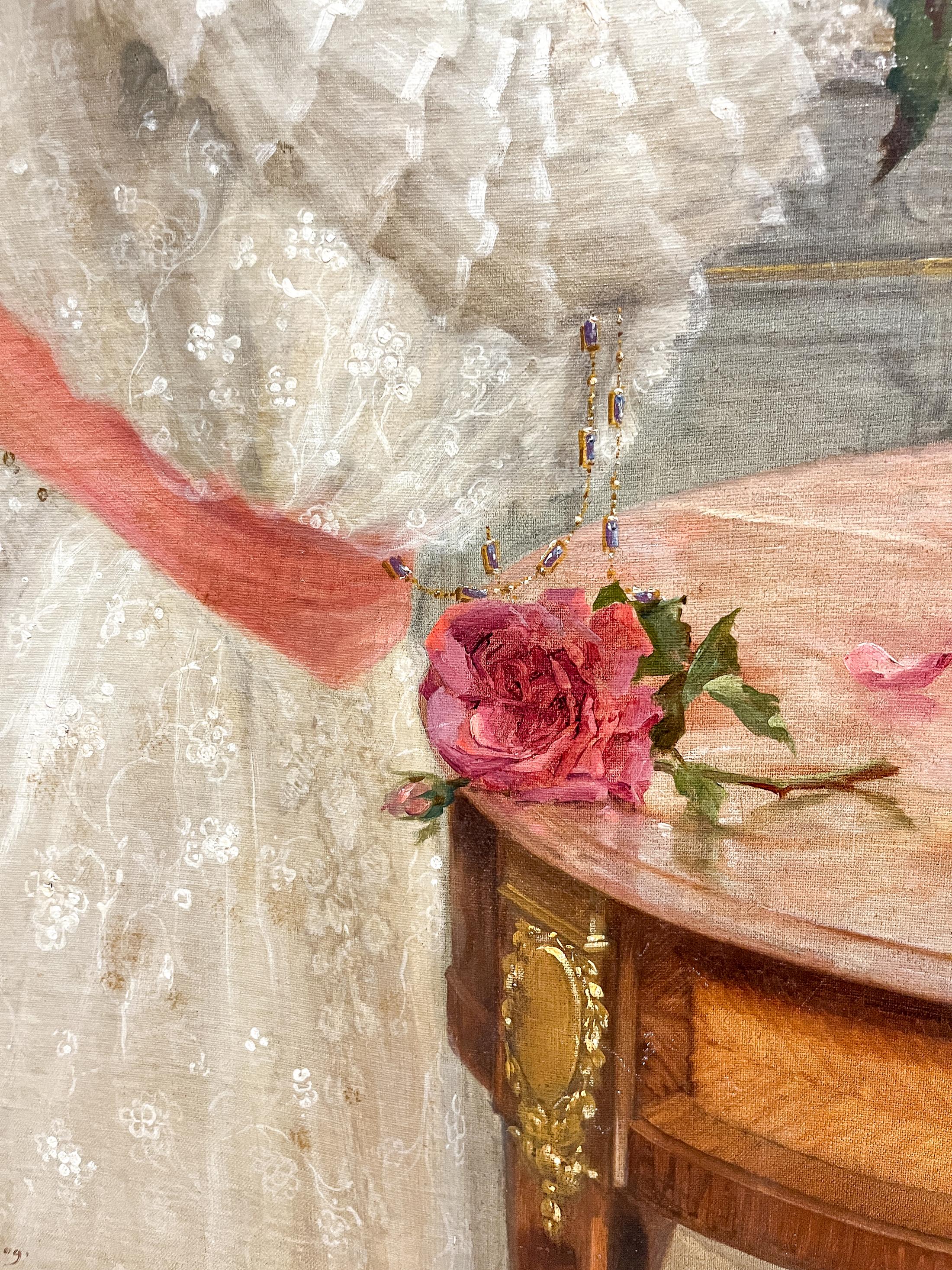 Emile Vernon  (francés, 1872-1919) Rosas rosas  Pintura al óleo Belle Epoque . en venta 3