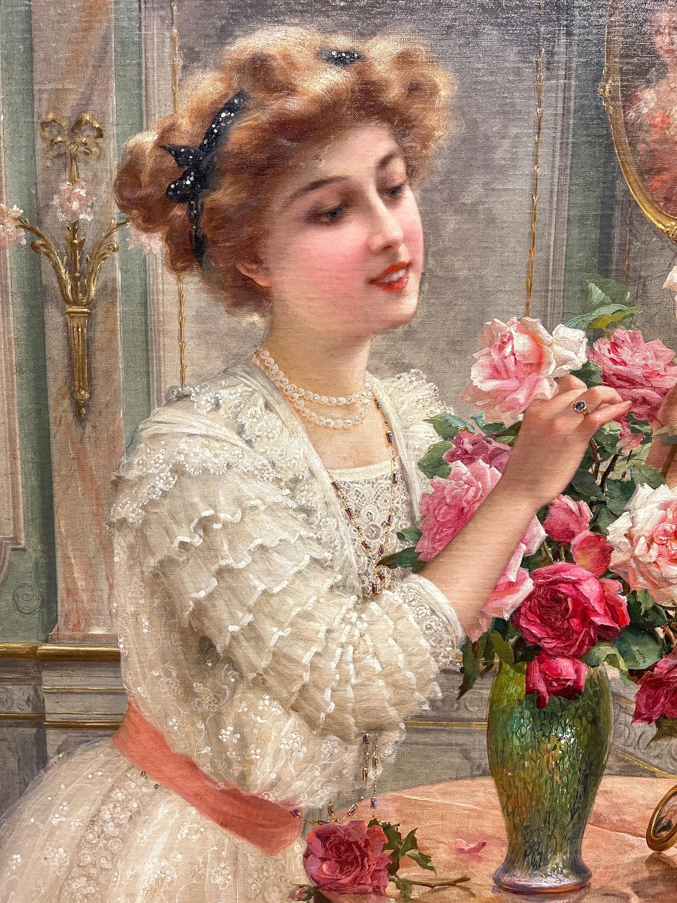 Emile Vernon  (francés, 1872-1919) Rosas rosas  Pintura al óleo Belle Epoque . en venta 6