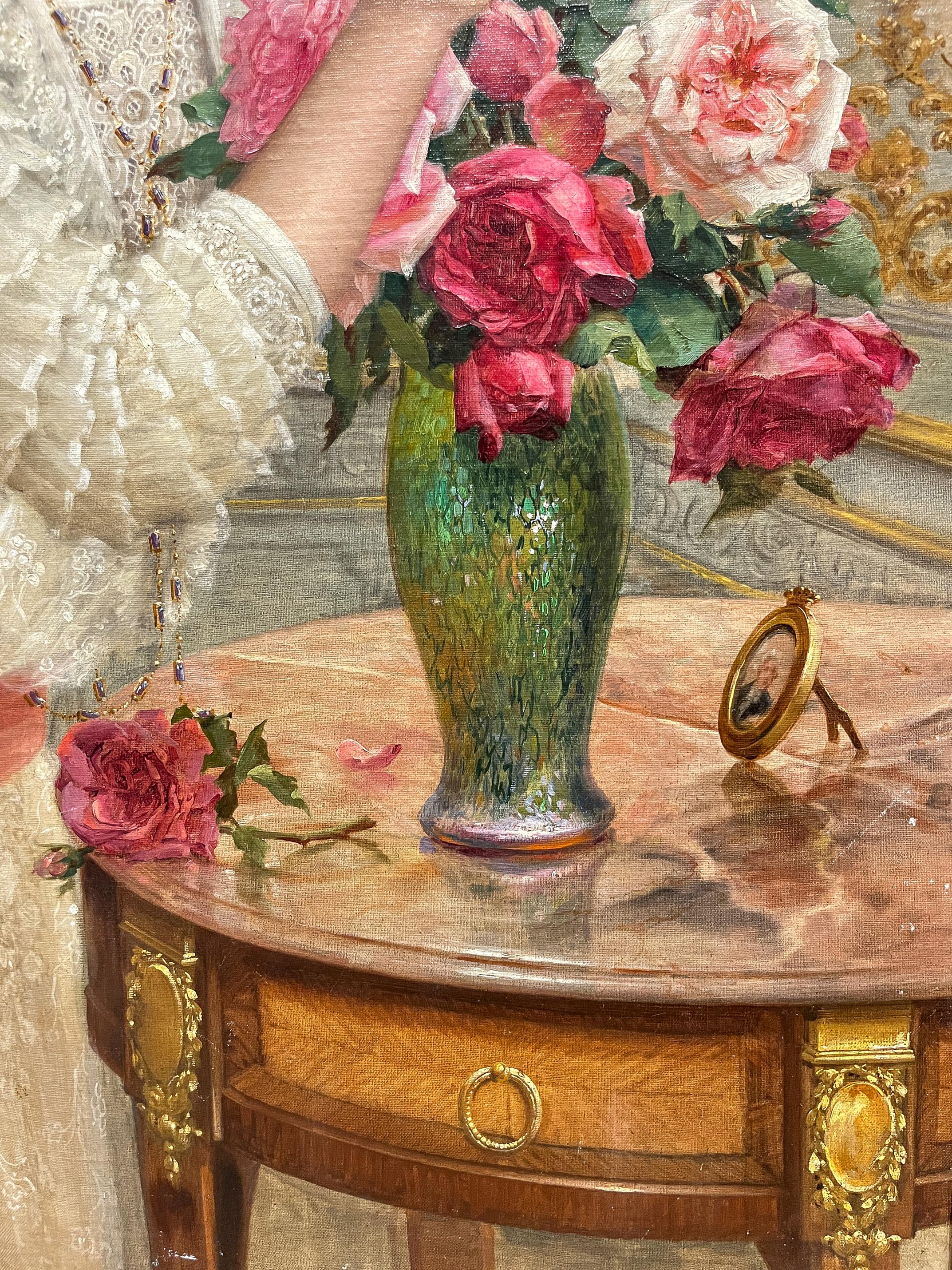 Emile Vernon  (francés, 1872-1919) Rosas rosas  Pintura al óleo Belle Epoque . en venta 7