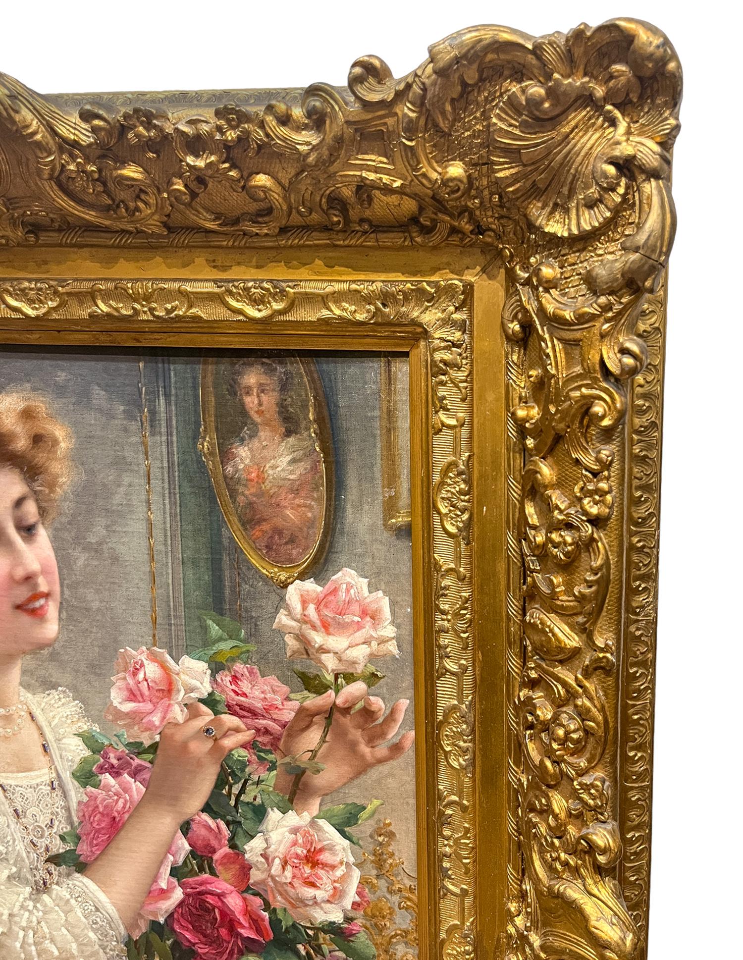Emile Vernon  (francés, 1872-1919) Rosas rosas  Pintura al óleo Belle Epoque . en venta 8