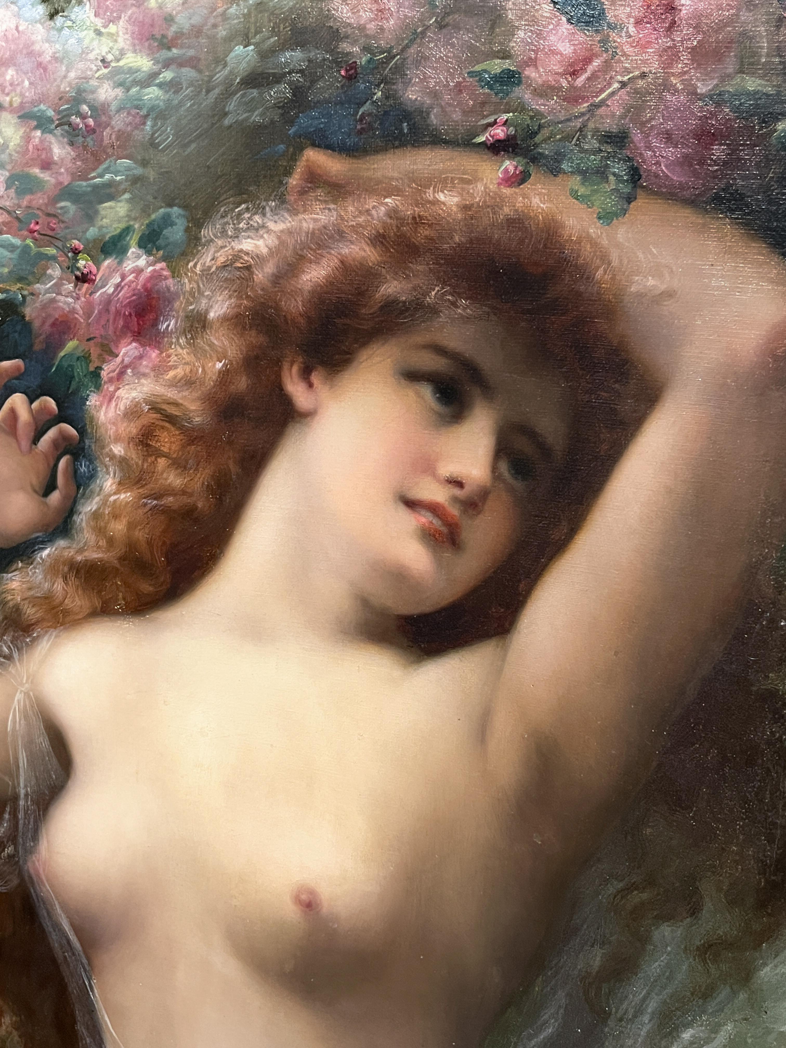 Grande ritratto di nudo dipinto a olio 