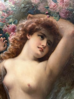 Large Nude Portrait Oil Painting "Among The Roses" by Emile Vernon